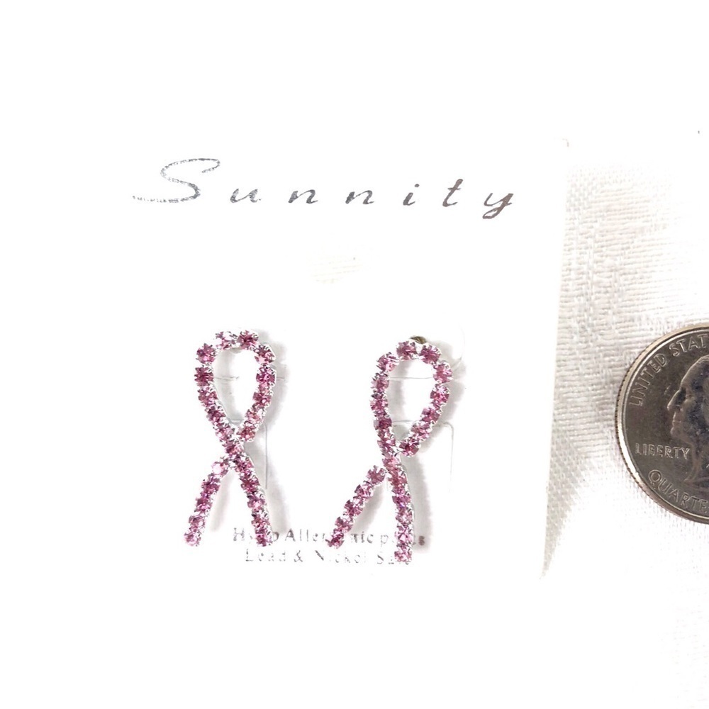 PINK  RIBBON RHINESTONE STUD EARRINGS #205